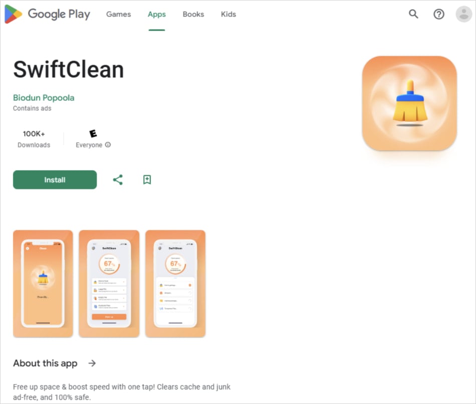 Скріншот шкідливого додатку в Google Play з rootkit NoVoice